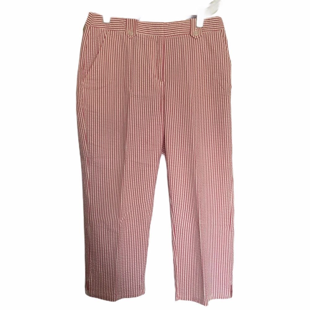 VILLAGER BY LIZ CLAIBORNE Pink White Striped Capri